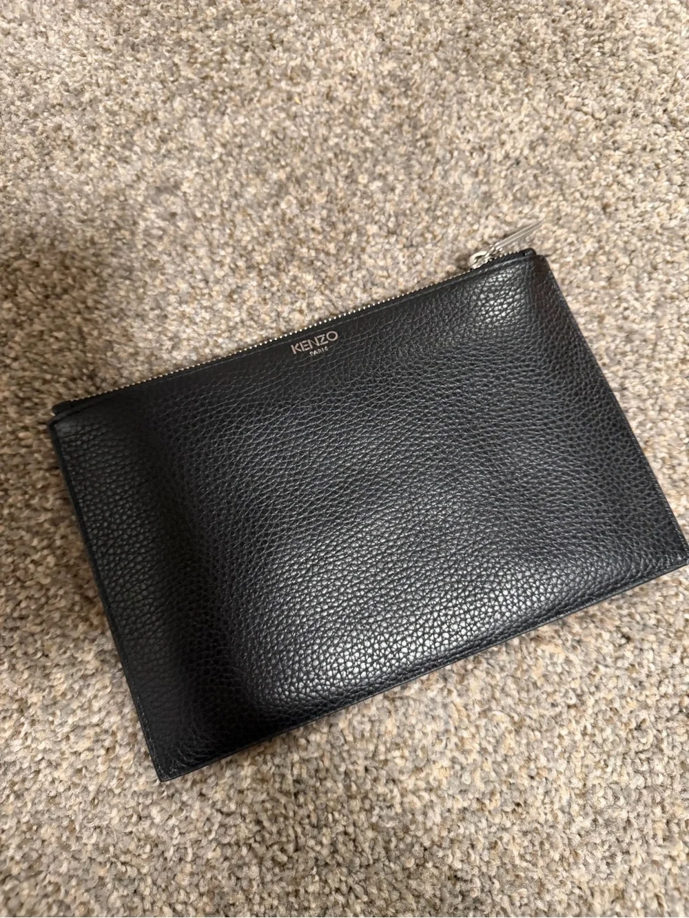 Kenzo Black pebbled leather zip clutch unisex retails $400